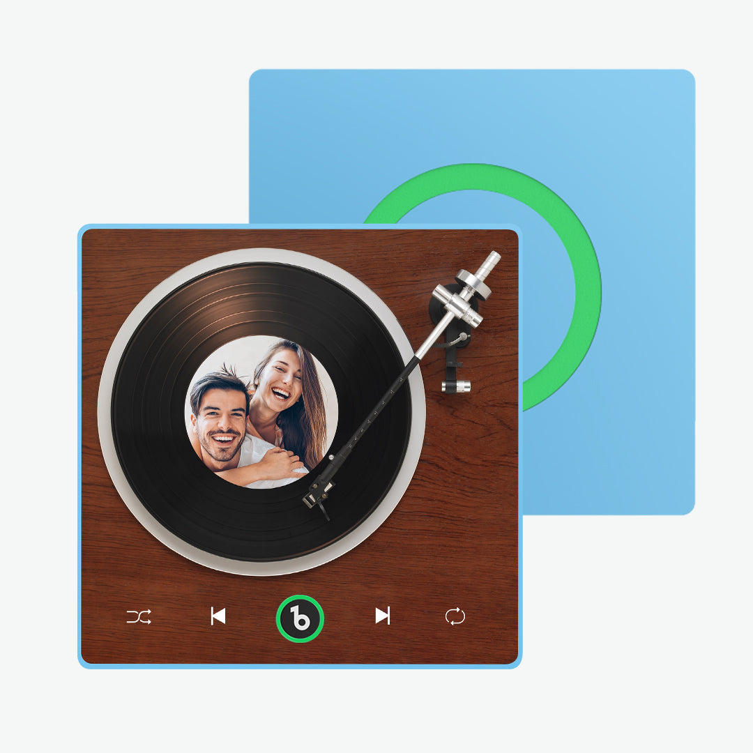 Multiple FridgeBeats Framed 4.0 magnets displayed with different custom photos — personalised music gift options