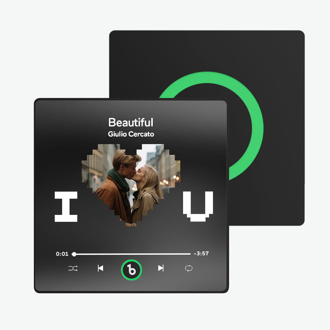 FridgeBeats gift presentation with acrylic framed photo magnet in branded packaging — a charming personalised music magnet present for birthdays