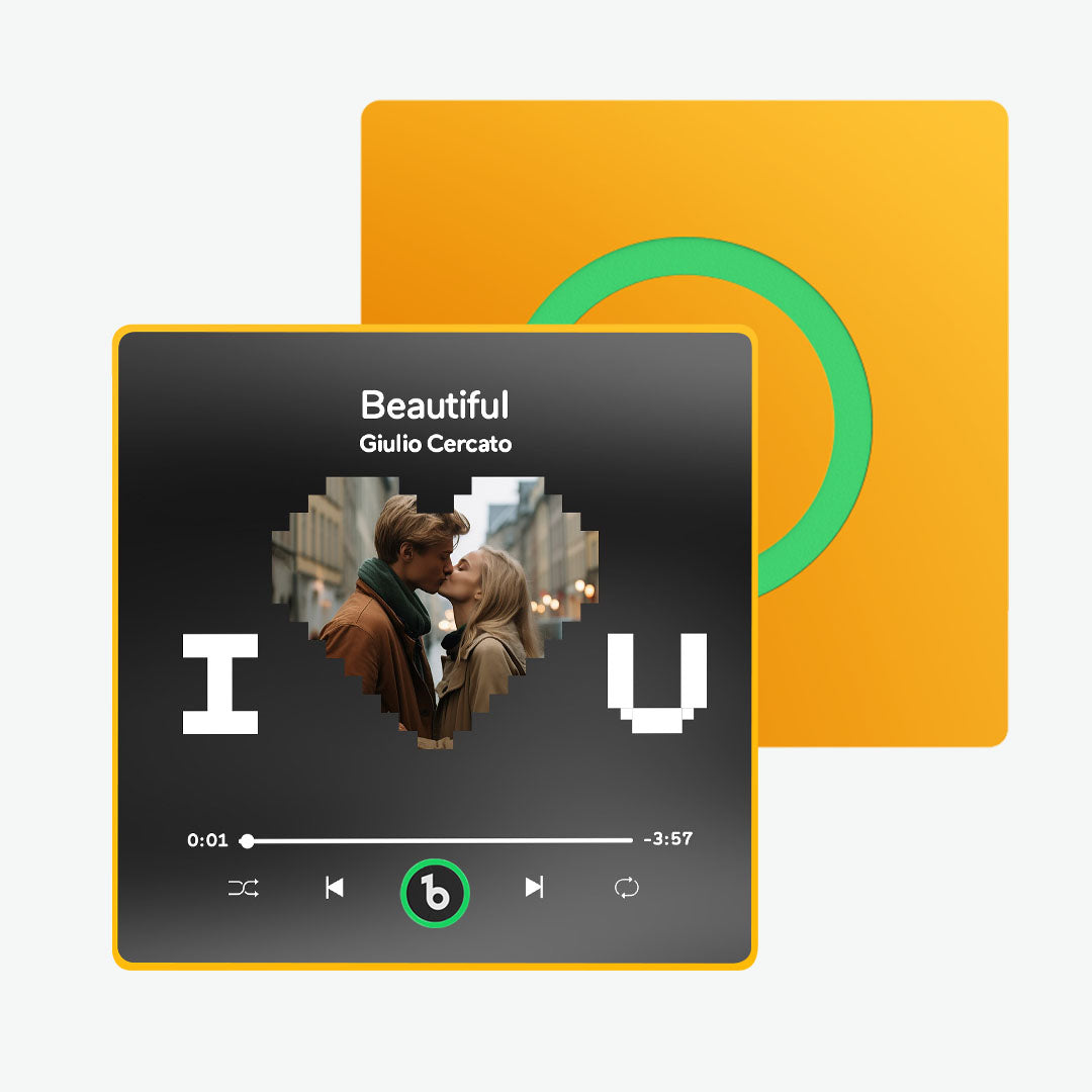 FridgeBeats gift presentation with acrylic framed photo magnet in branded packaging — a charming personalised music magnet present for birthdays