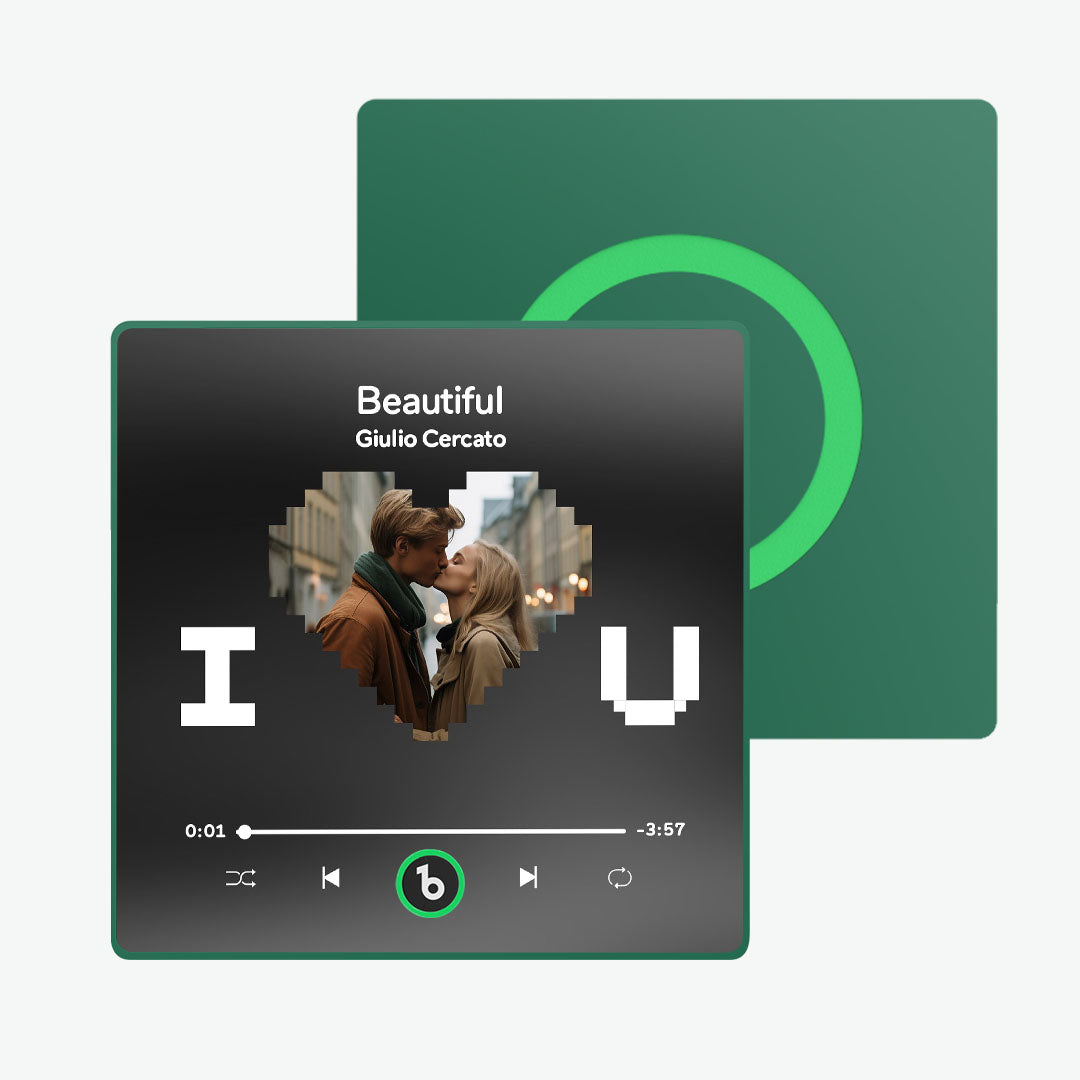 Close-up detail of waterproof durable acrylic frame on FridgeBeats personalised music magnet — non-toxic materials and elegant colourful frame design