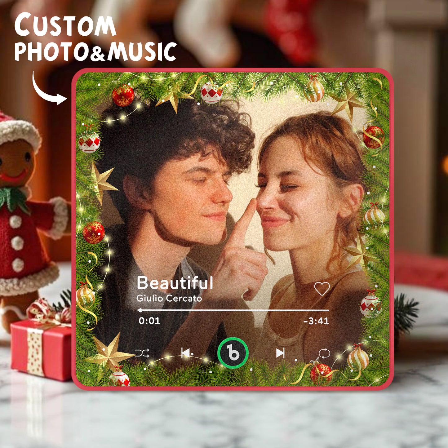 Collection of FridgeBeats 4.0 Pro personalised magnets on a fridge showcasing different photos — unique music gift for loved ones