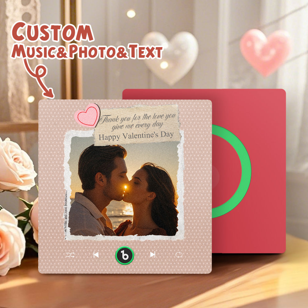 Selection of personalised photo and custom text examples on frameless acrylic heart magnets with gift-ready presentation — ideal for anniversaries and Valentine’s Day