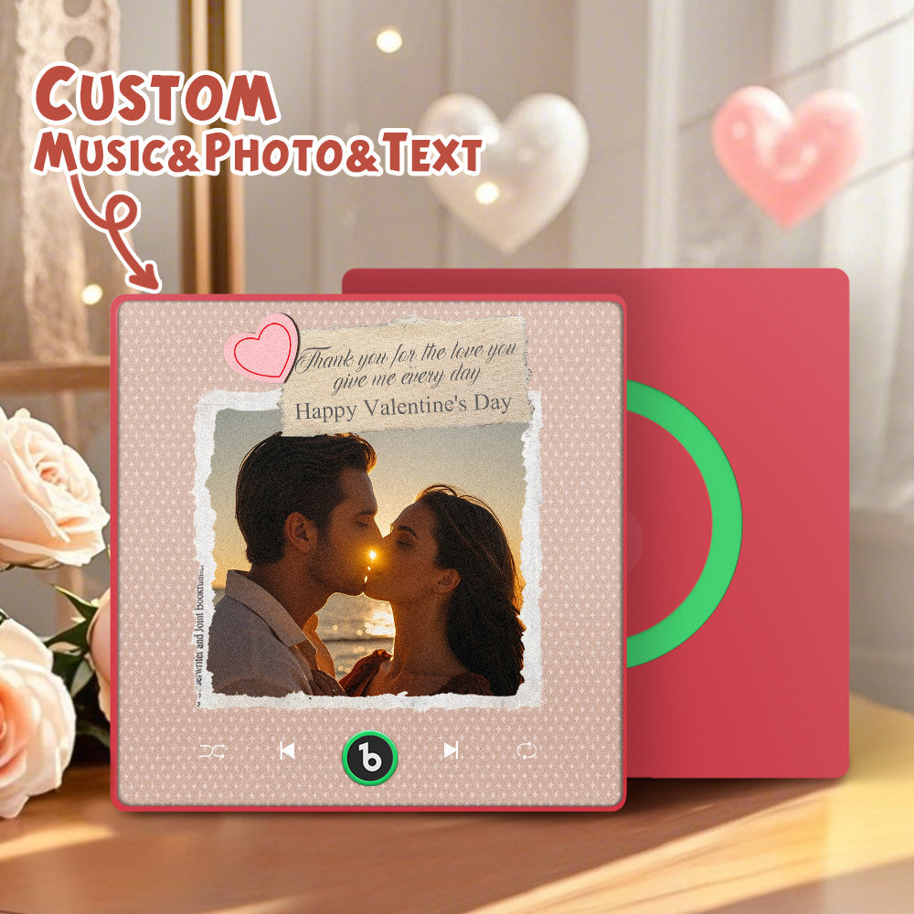 Selection of FridgeBeats Heart Frame colour options with sample personalised photos and melodies, showcasing variety for customised music gifts