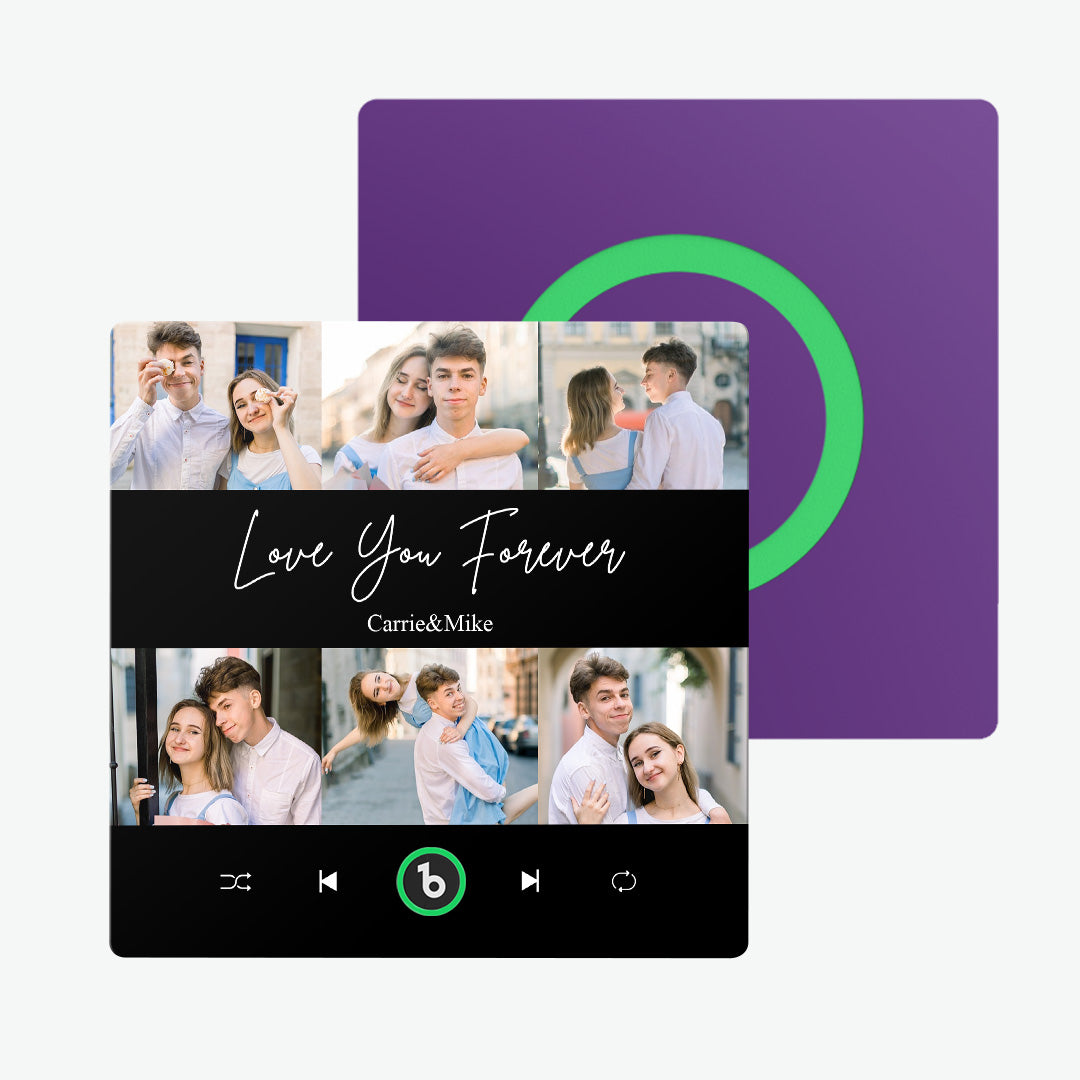 FridgeBeats frameless personalised photo & music fridge magnet with colourful album-style sticker — custom music fridge magnet, perfect Valentine’s Day gift