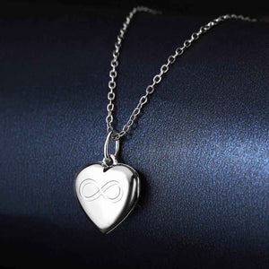 Inifinity Heart Engraved Photo Necklace Silver