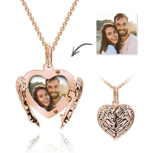 Cutsom Angel Wings Heart Locket Necklace with Engraving