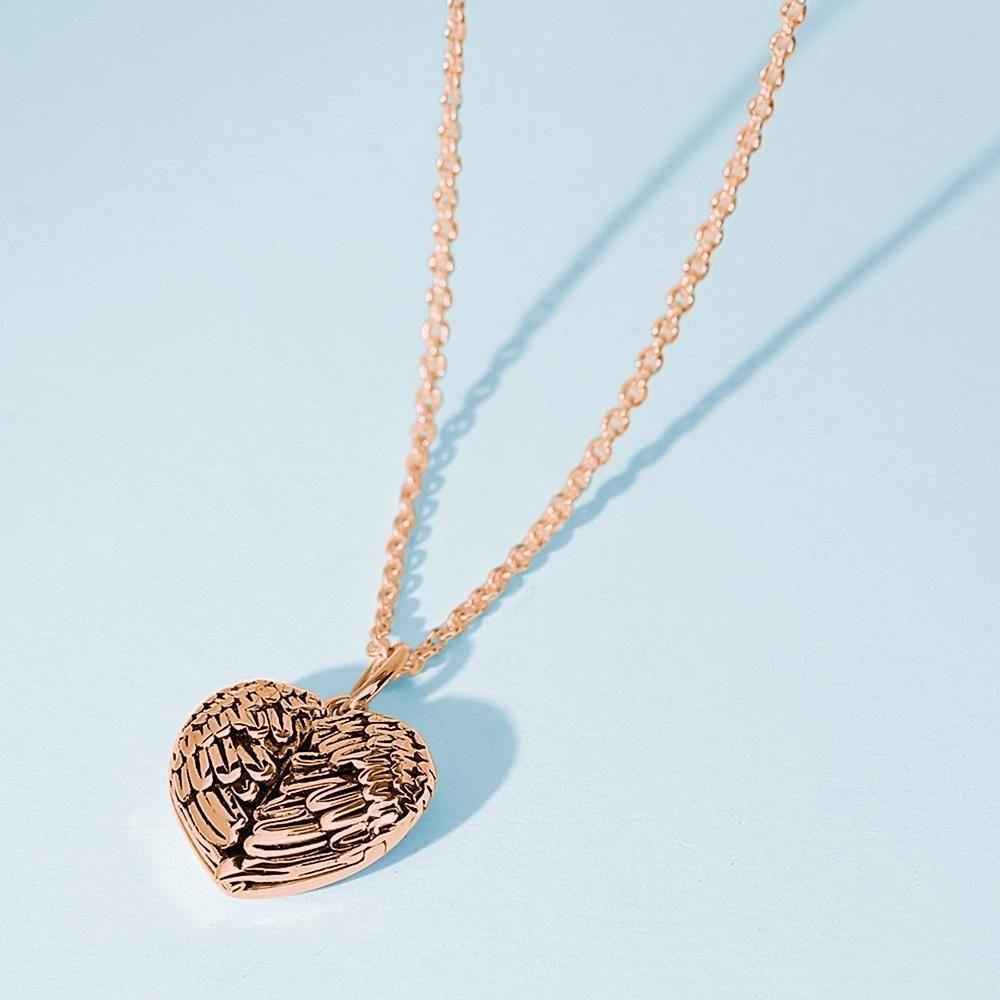Cutsom Angel Wings Heart Locket Necklace with Engraving