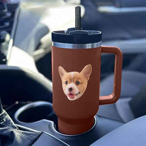 Custom Face 40oz Insulated Mug with Handle and Straw Stainless Steel Custom Travel Cup Gift for Family Friends Couples