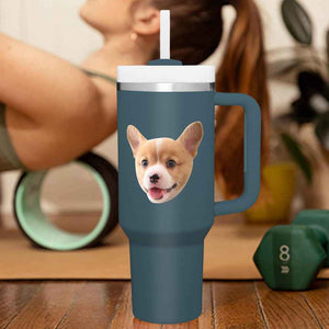 Custom Face 40oz Insulated Mug with Handle and Straw Stainless Steel Custom Travel Cup Gift for Family Friends Couples