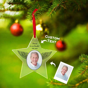 Custom Photo Angel Decoration Star Shaped Hanging Acrylic Ornament Christmas Day Memorial Gift