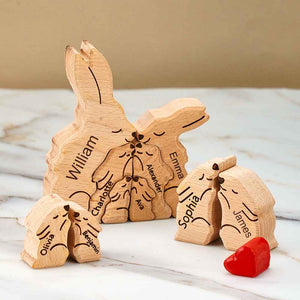 Puzzle Per Famiglie In Legno Con Conigli, Nomi Personalizzati, Regali Per L'inaugurazione Della Casa, Decorazioni Per La Casa