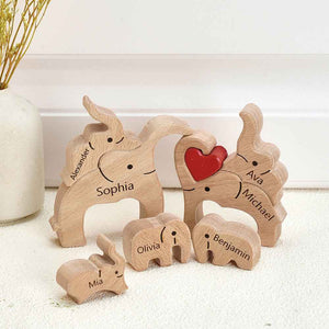 Holz-familien-elefant-puzzle Mit Individuellen Namen, Heimdekoration, Einweihungsgeschenke