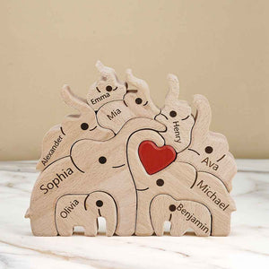 Holz-familien-elefant-puzzle Mit Individuellen Namen, Heimdekoration, Einweihungsgeschenke