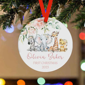 Baby's First Christmas Custom Name Ornament with Cute Wild Animals 2023 Christmas Gift