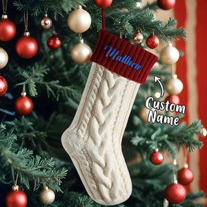 Personalized Knitted Christmas Stocking Ornament with Custom Name – Holiday Hanging Decor