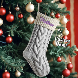 Personalized Knitted Christmas Stocking Ornament with Custom Name – Holiday Hanging Decor