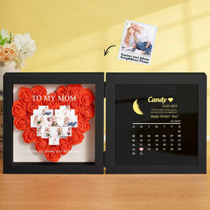 Personalized Flower Shadow Box with Moon Phase Calendar Hearts Flower Box Mother's Day Gift for Mom