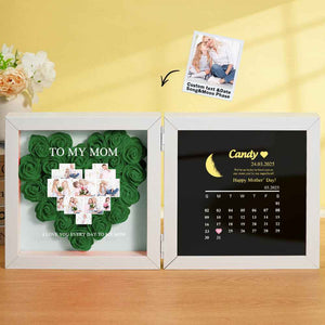 Personalized Flower Shadow Box with Moon Phase Calendar Hearts Flower Box Mother's Day Gift for Mom