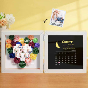 Personalized Flower Shadow Box with Moon Phase Calendar Hearts Flower Box Mother's Day Gift for Mom