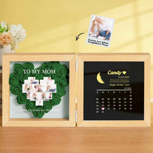 Personalized Flower Shadow Box with Moon Phase Calendar Hearts Flower Box Mother's Day Gift for Mom