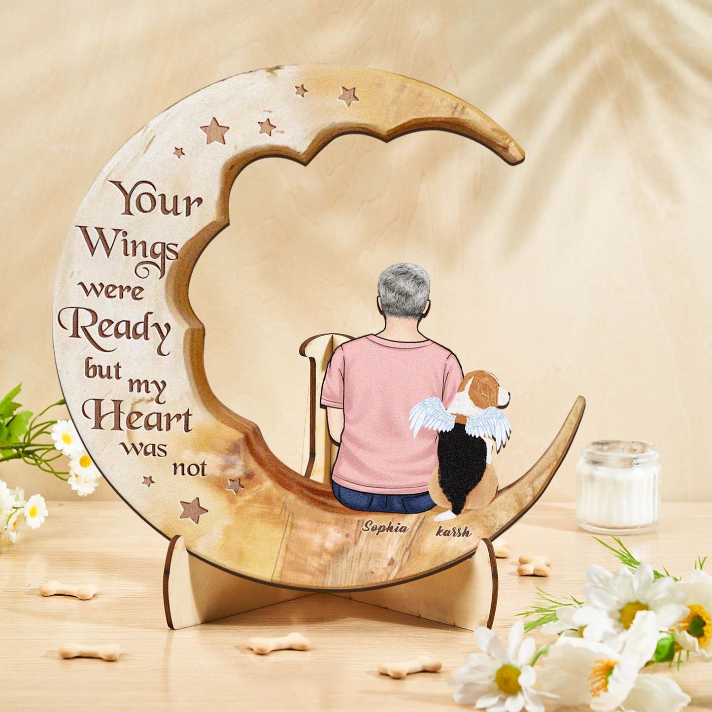 Personalised Memorial Dog Moon Wooden Art - Custom Pet Gift & Home Decoration