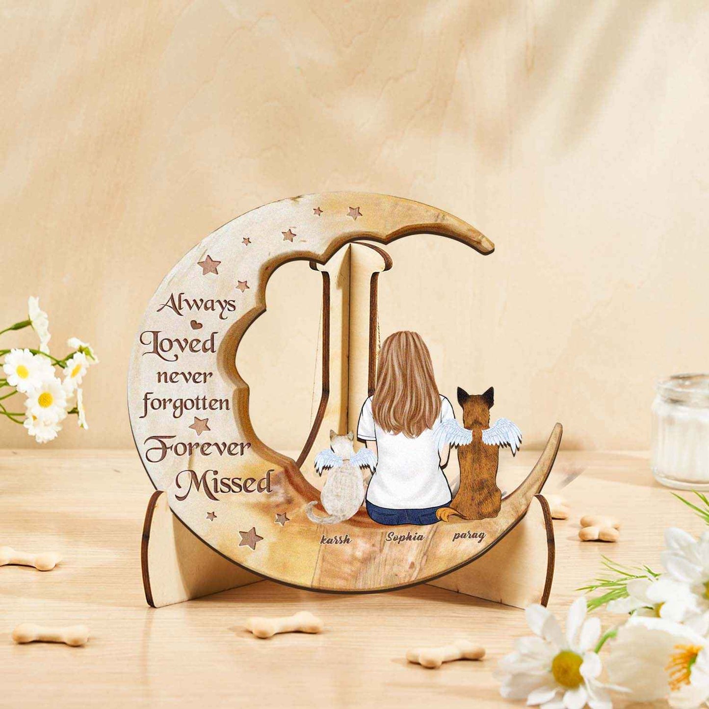 Custom Memorial Dog Moon Wooden Art Memorial Gift Idea for Cat Home Decorations