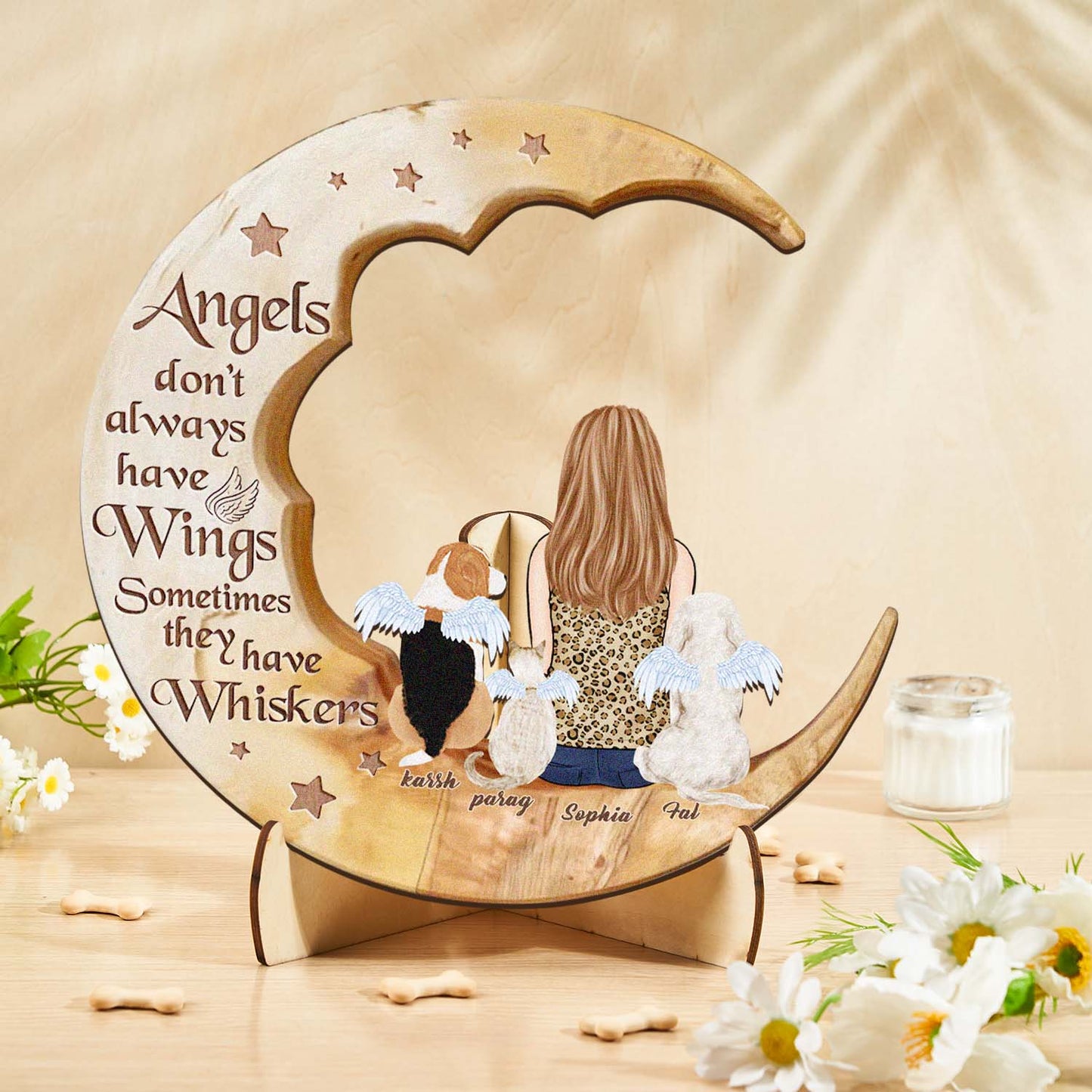 Personalised Memorial Dog Moon Wooden Art - Custom Pet Gift & Home Decoration