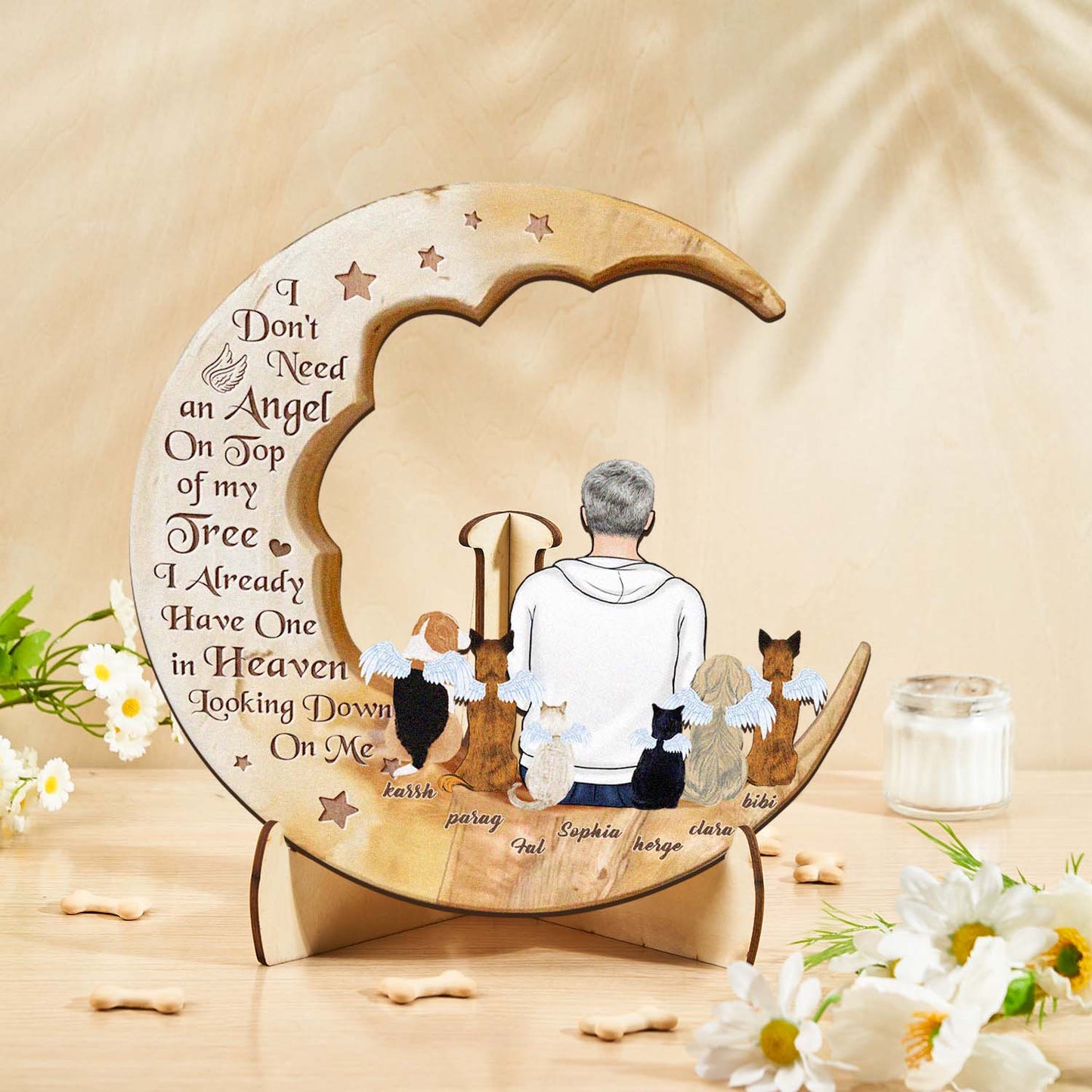 Personalised Memorial Dog Moon Wooden Art - Custom Pet Gift & Home Decoration