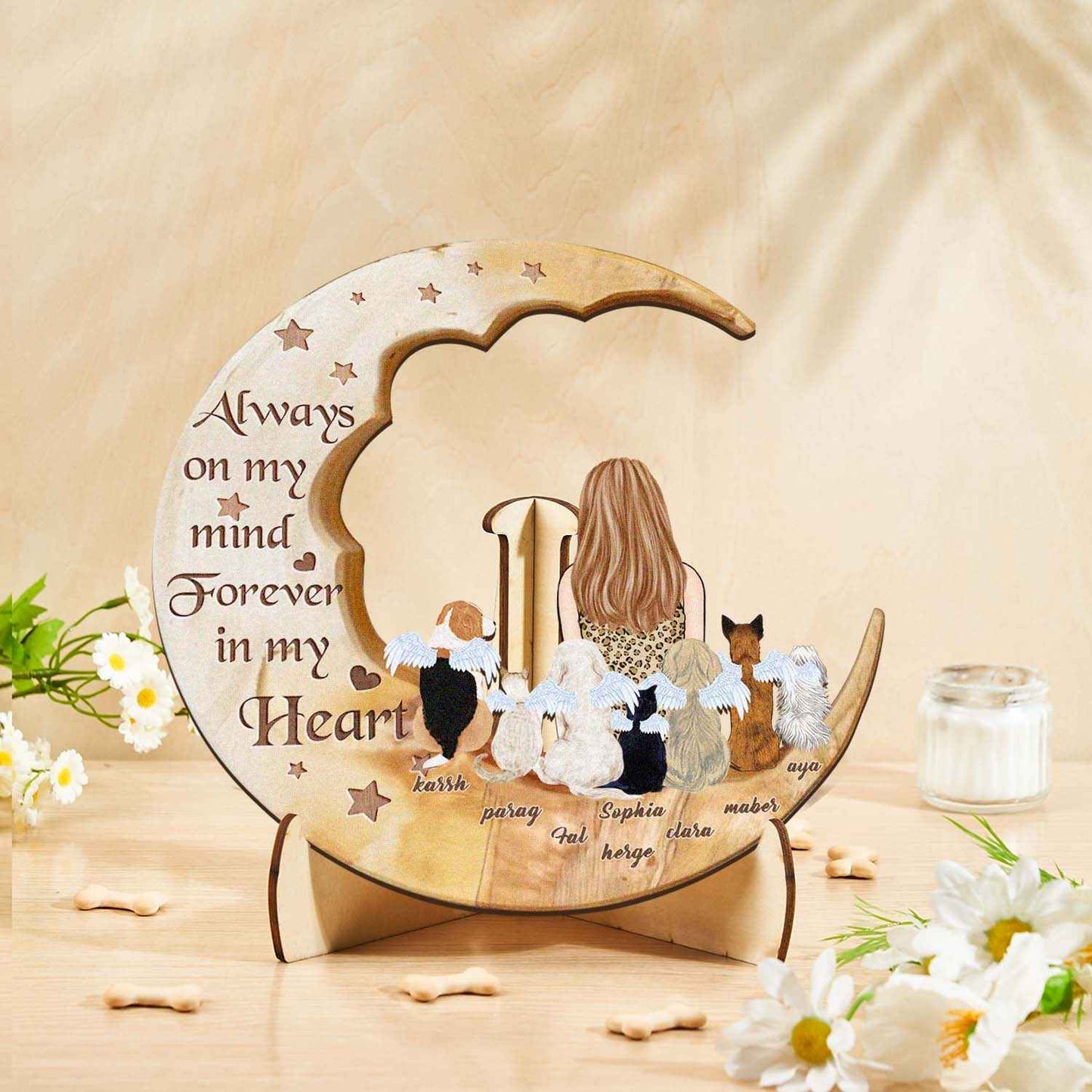 Custom Memorial Dog Moon Wooden Art Memorial Gift Idea for Cat Home Decorations