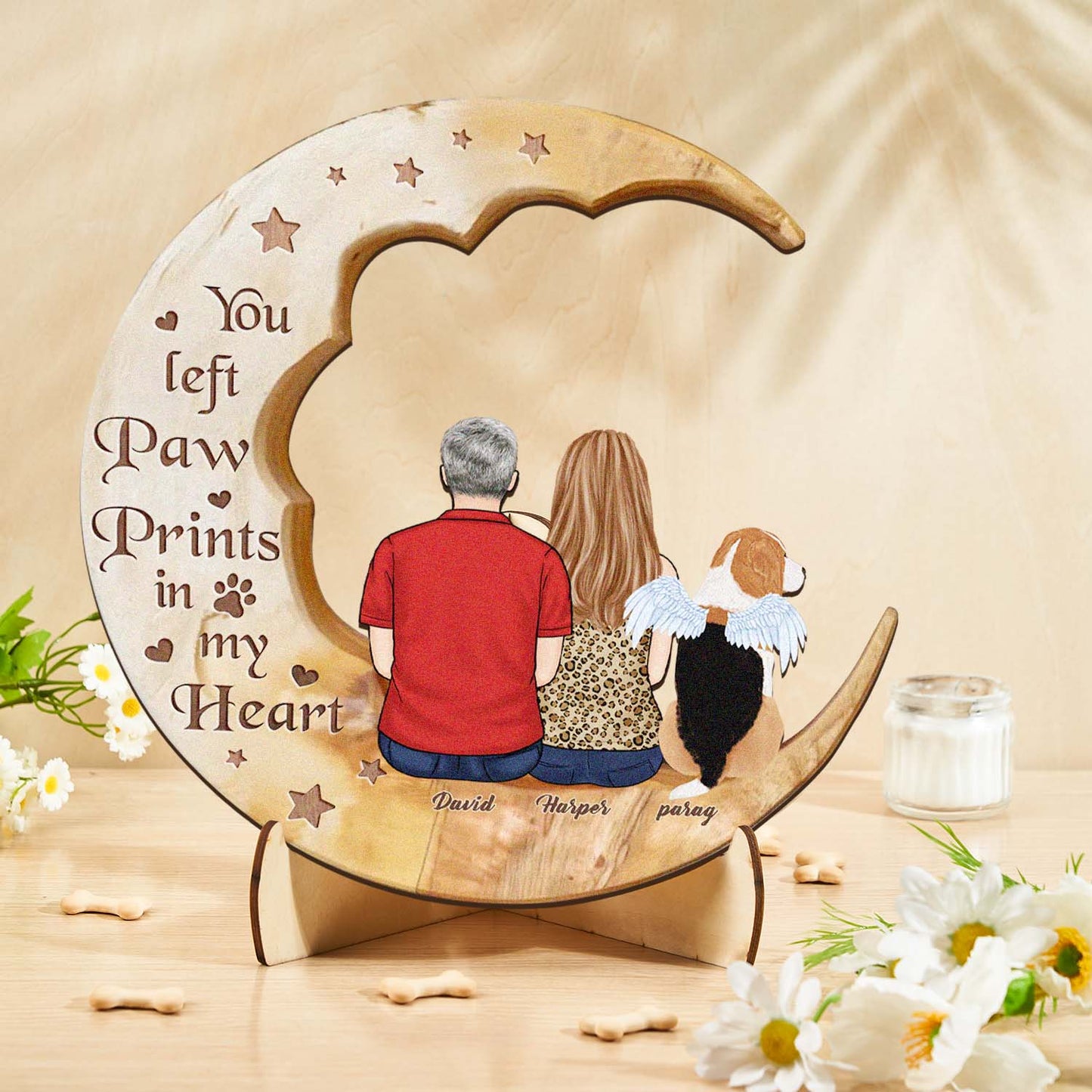 Personalised Memorial Dog Moon Wooden Art - Custom Pet Gift & Home Decoration