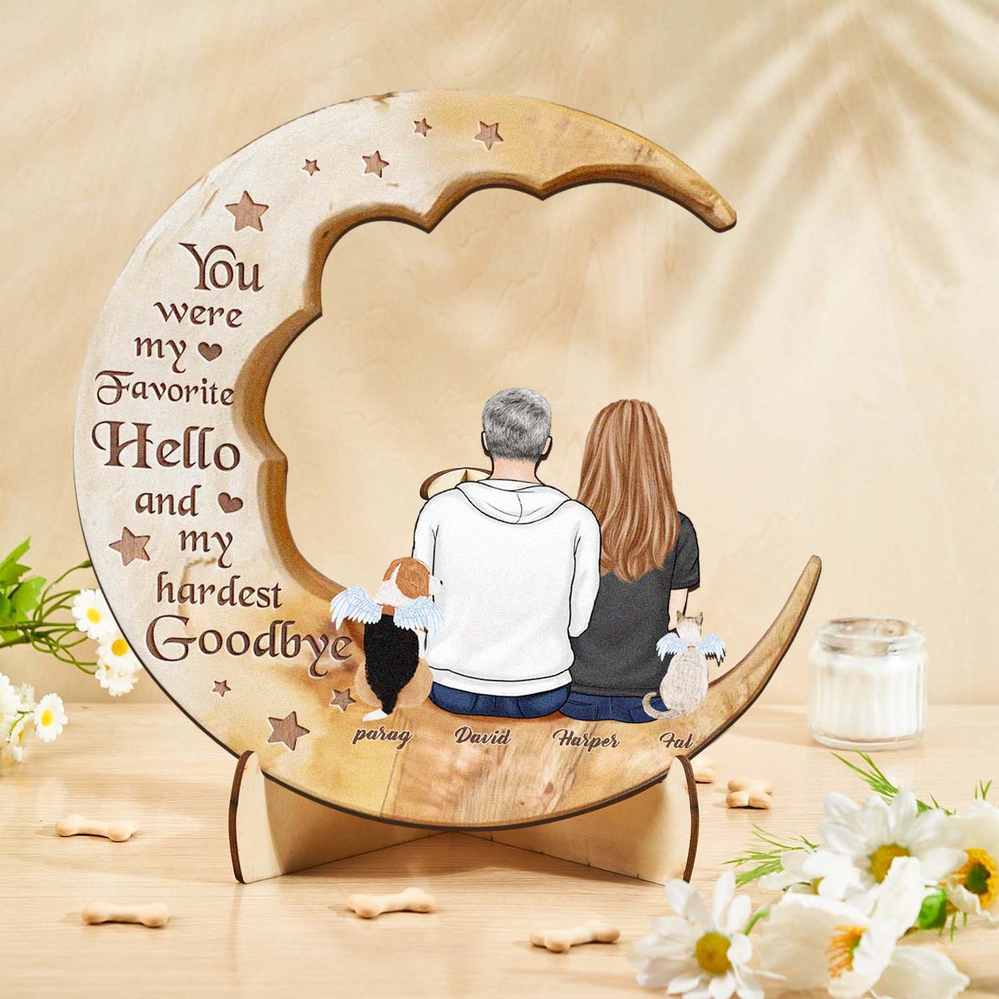 Personalised Memorial Dog Moon Wooden Art - Custom Pet Gift & Home Decoration