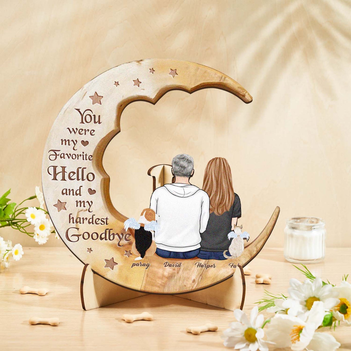Personalised Memorial Dog Moon Wooden Art - Custom Pet Gift & Home Decoration