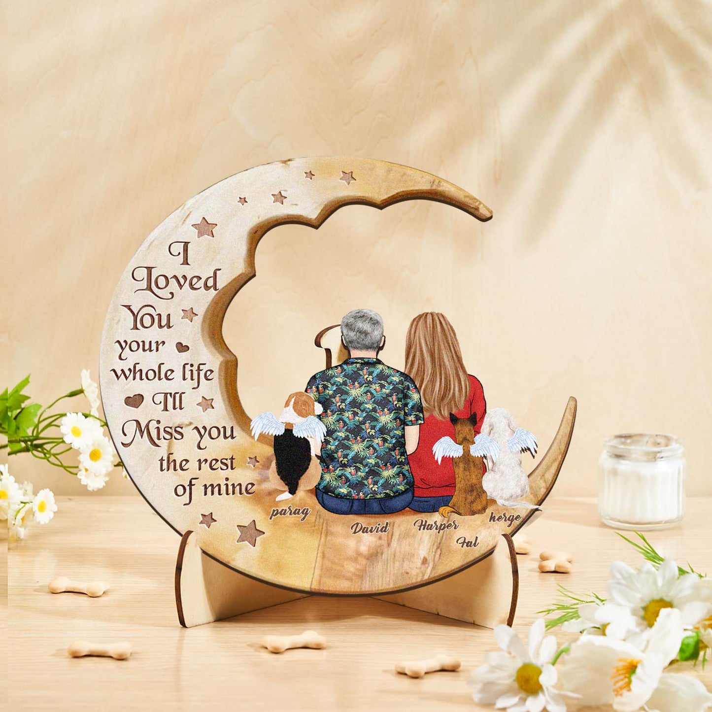 Personalised Memorial Dog Moon Wooden Art - Custom Pet Gift & Home Decoration
