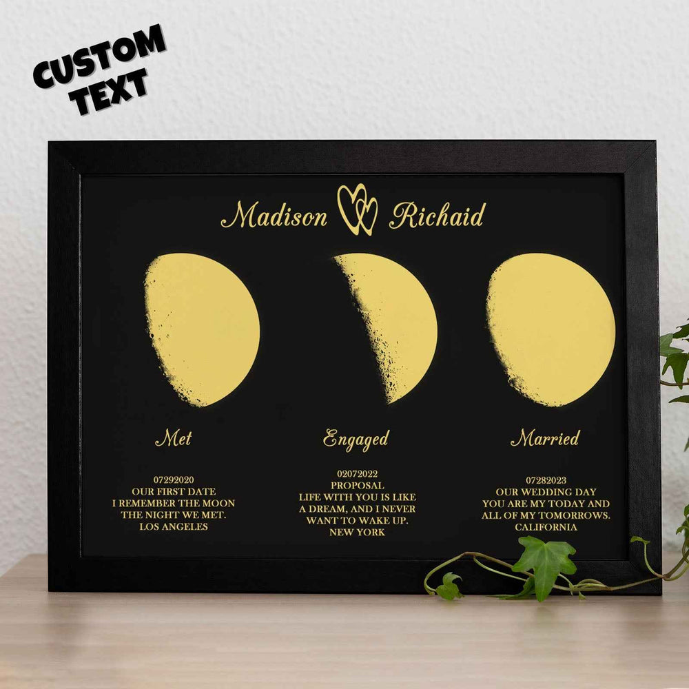 Custom Moon Phase Wooden Frame Three Moon Phase with Personalized Name and Text