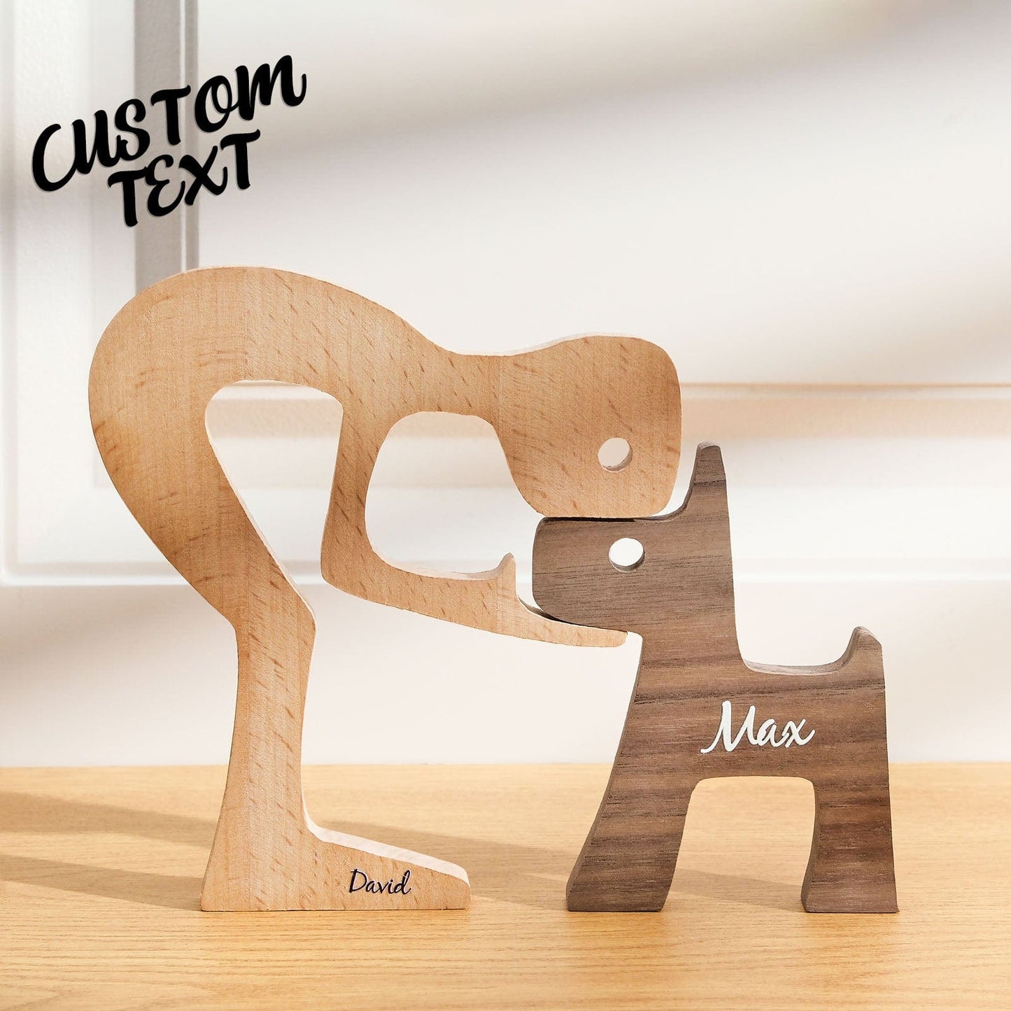 Close-up detail of engraved lettering on a personalised wooden pet carving block — precision engraving for a lasting pet memorial