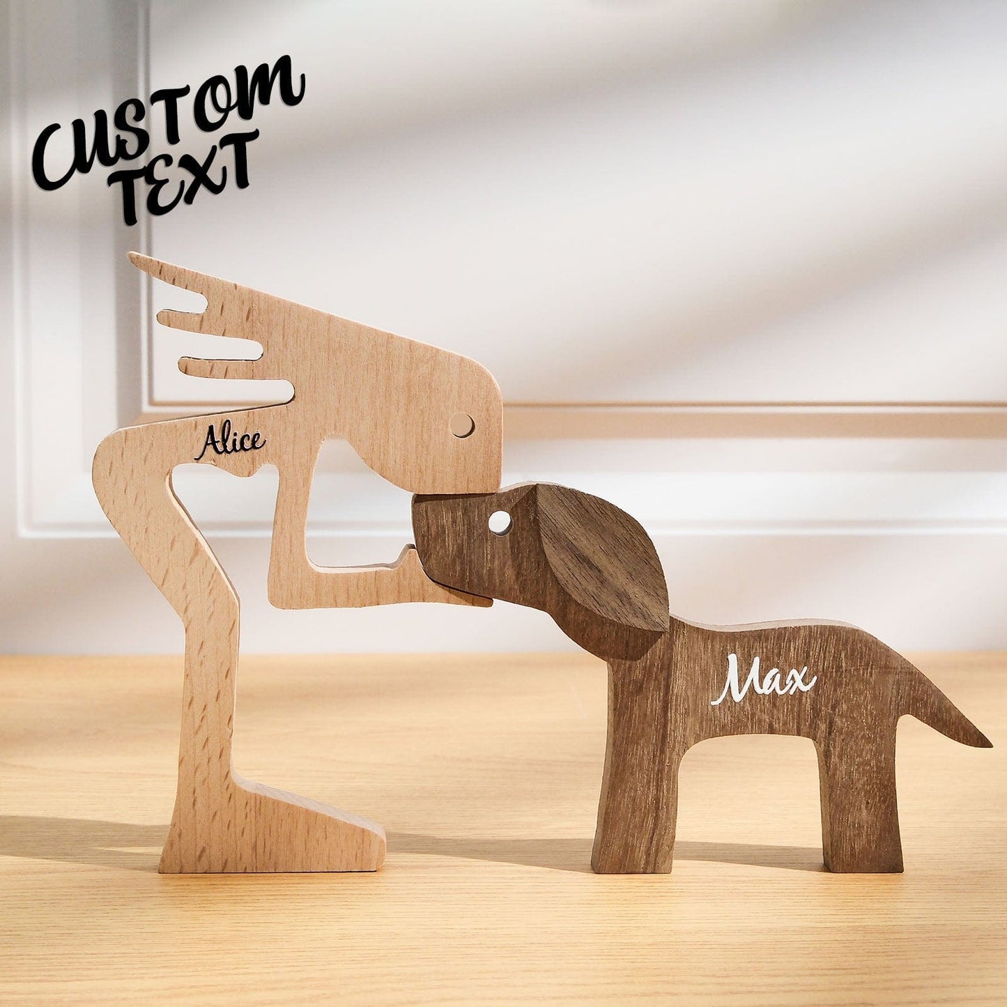Personalised wooden pet carving block propped on a bedside table — comforting engraved pet memorial keepsake