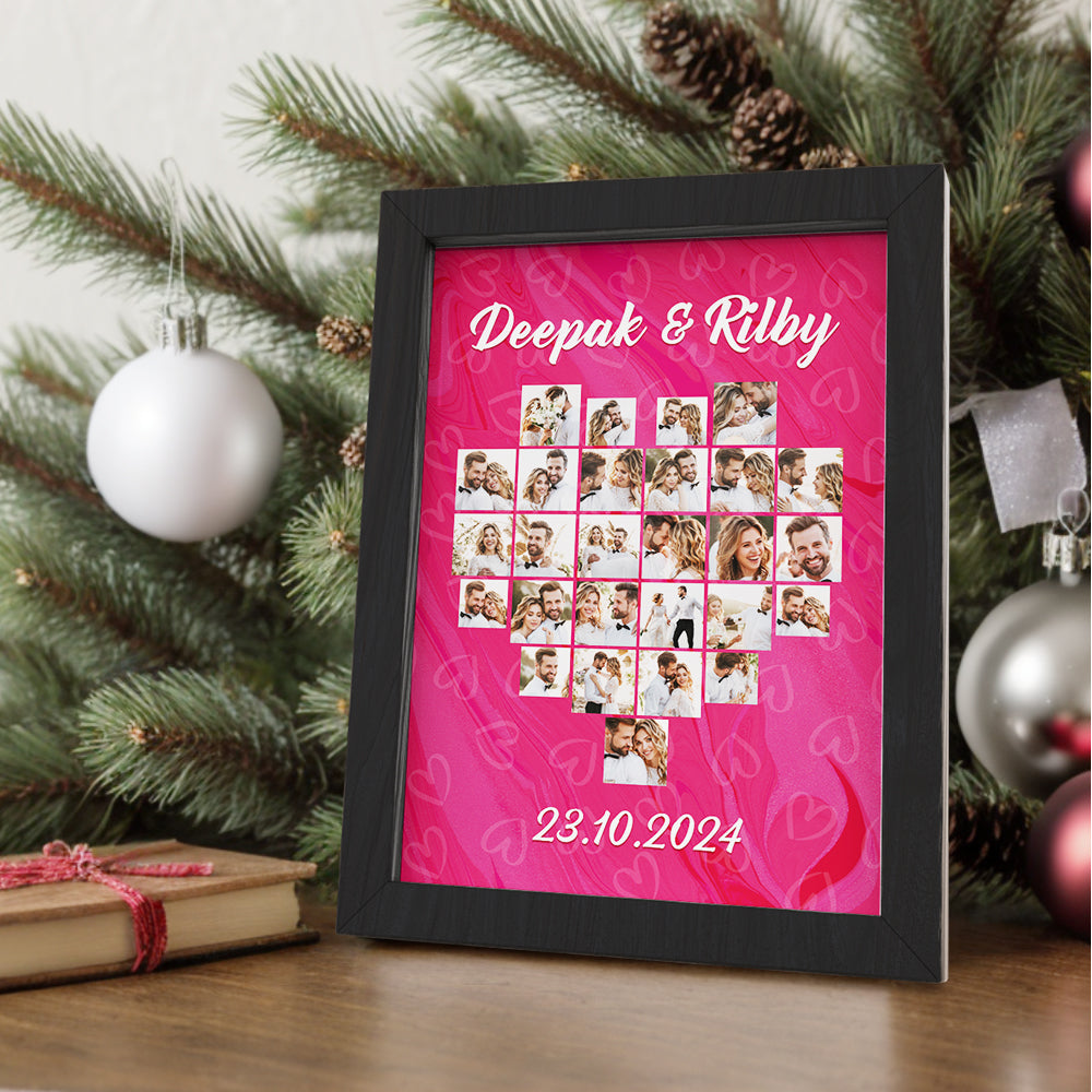 Personalised Heart Collage Photo Frame | Unique Wedding & Anniversary Gift