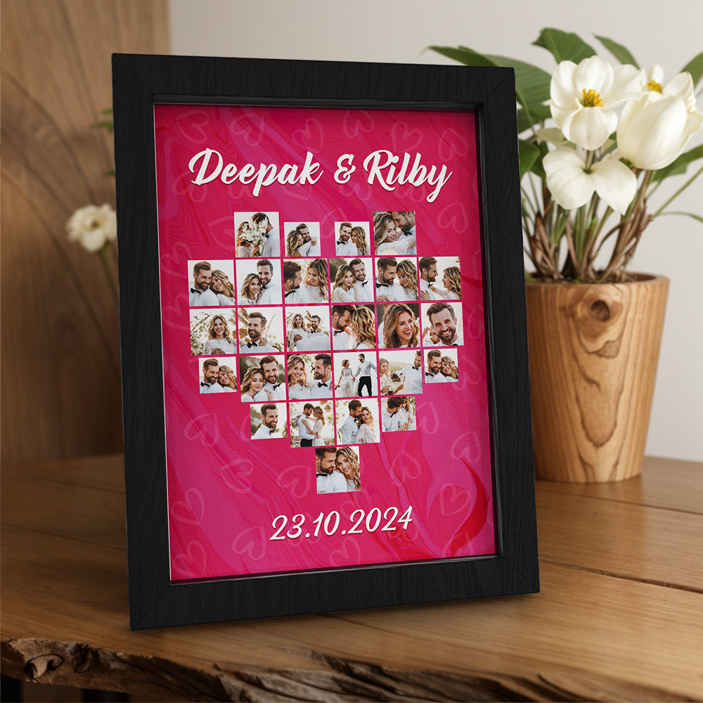 Personalised Heart Collage Photo Frame | Unique Wedding & Anniversary Gift