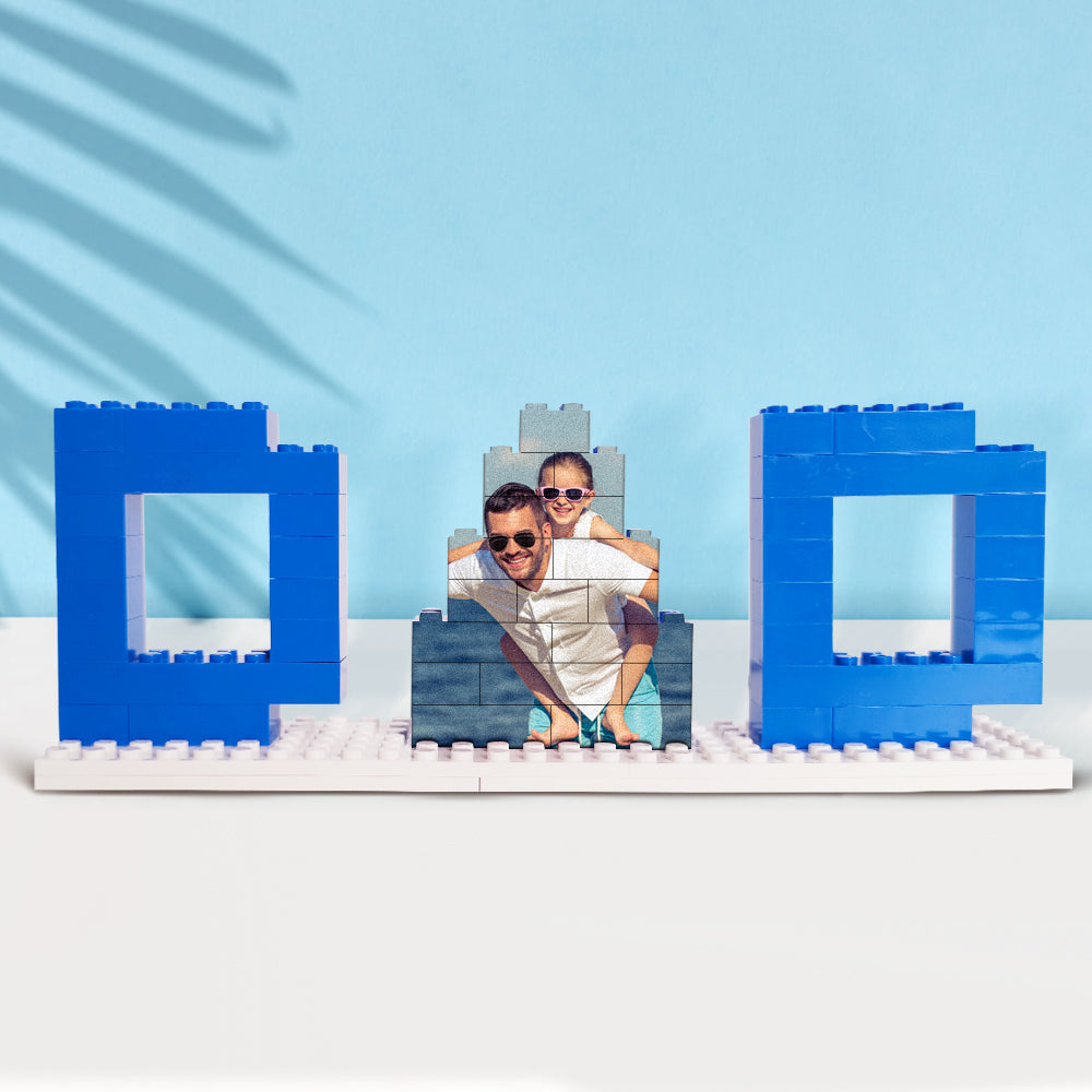 Dismantled photo block puzzle pieces laid out — interactive personalised gift for Dad