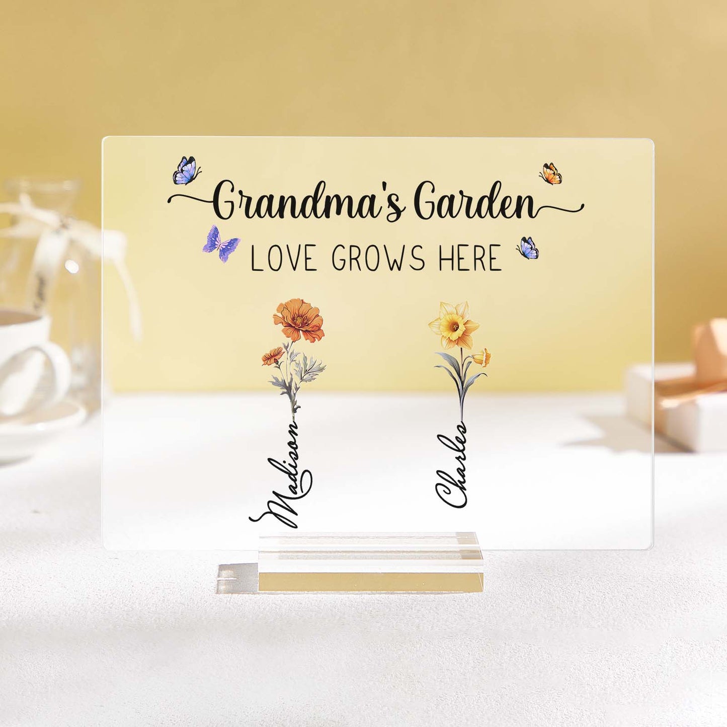 Personalised Grandma's Garden Plaque - Custom Birth Flower Sign for Mother's Day