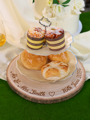 Personalized Engraved Wood Slice Wedding Cake Display Board