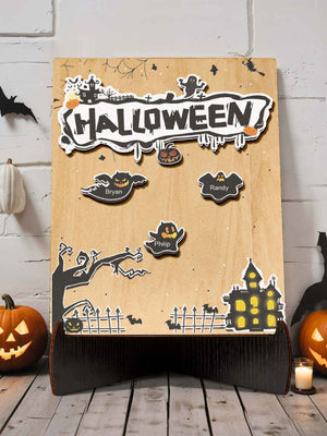Personalized Hallowmas Wooden Ornament with Name Ghost Plaque for Halloween Gift