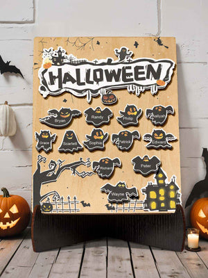 Personalized Hallowmas Wooden Ornament with Name Ghost Plaque for Halloween Gift