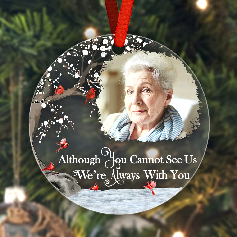 Side profile showing the clear acrylic thickness of 3.5in (8.9cm) personalised ornament, durable memorial keepsake