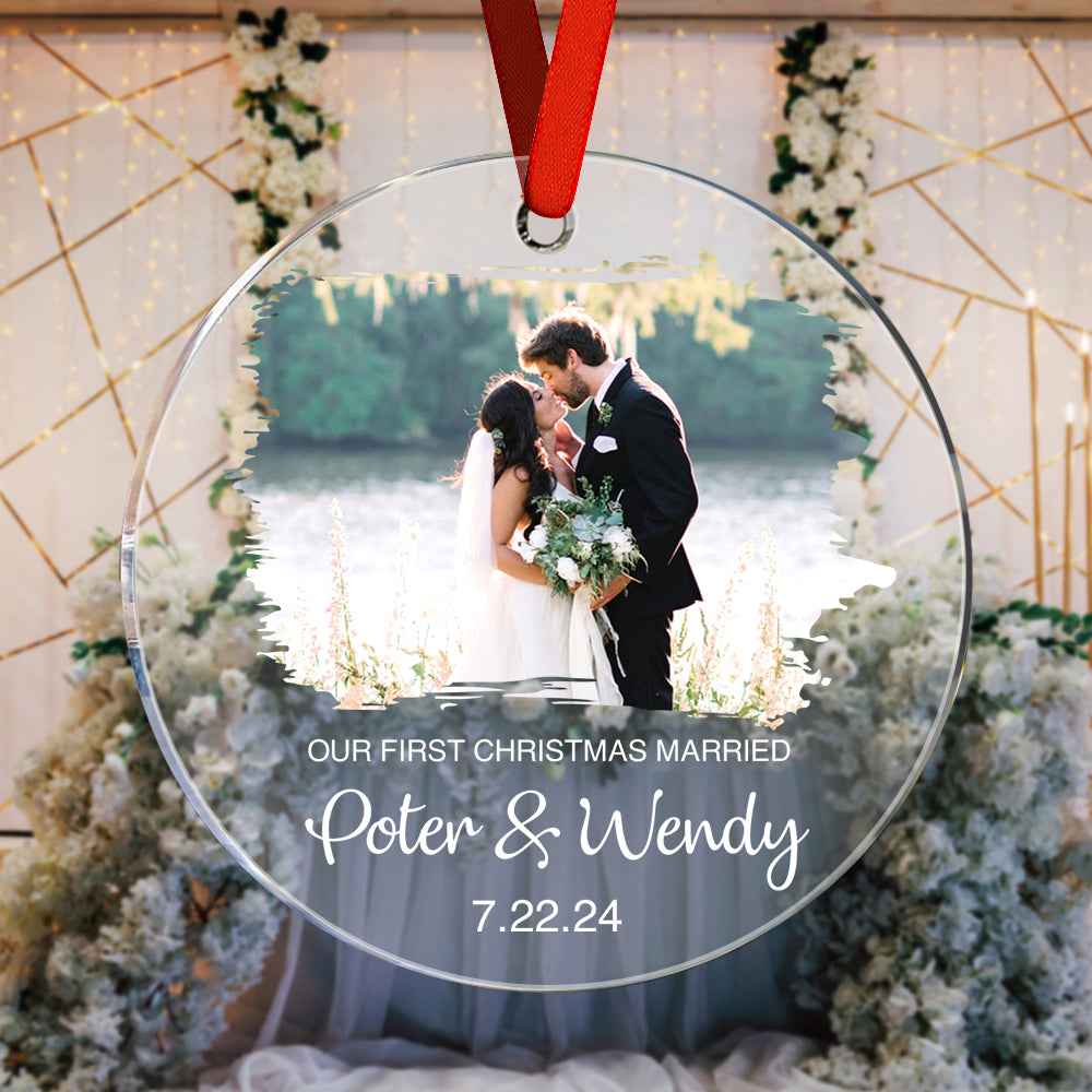 Personalized First Christmas Married Ornament with Photo Christmas Ornament Gift for Couples