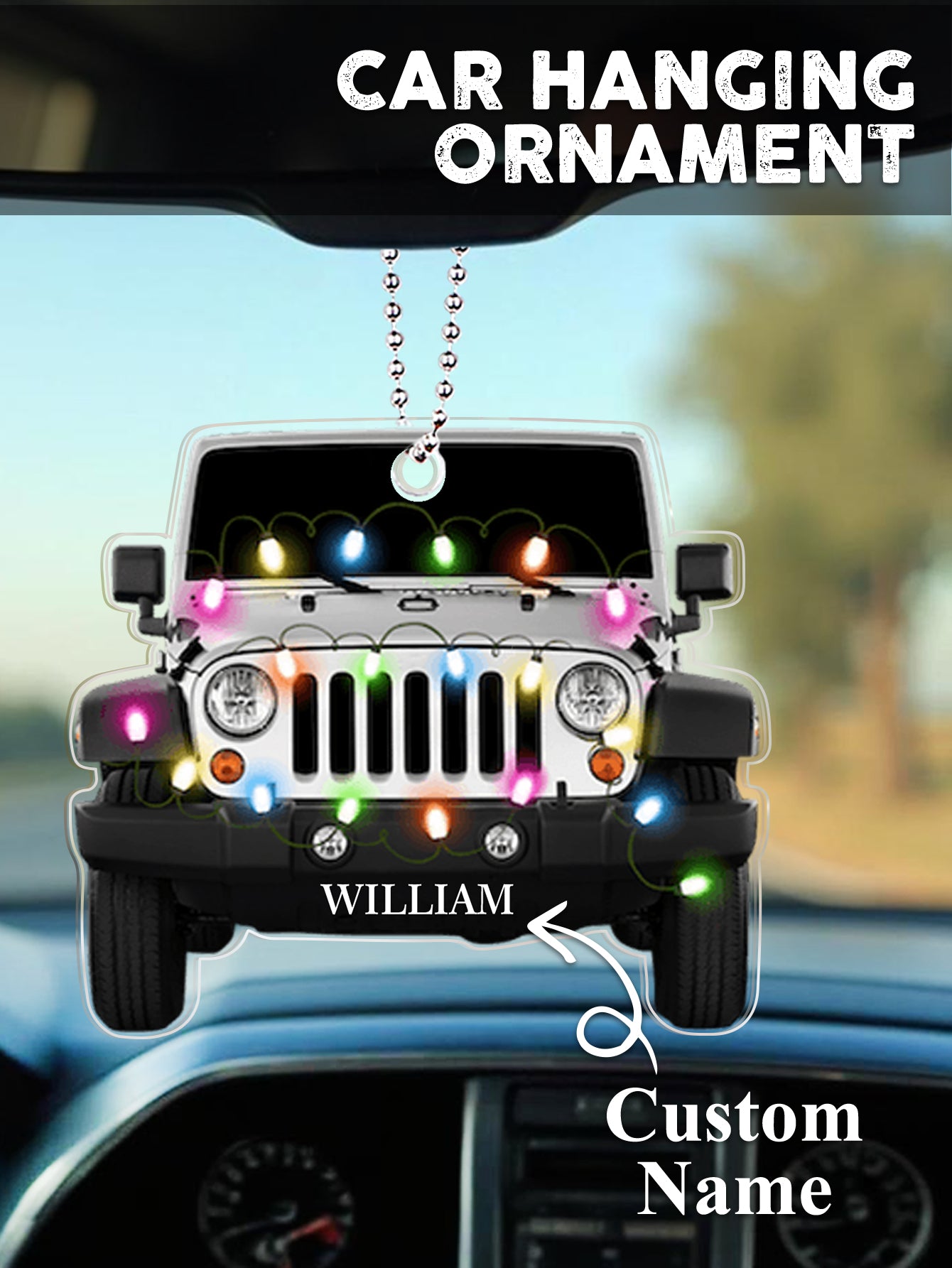 Side view of customised acrylic car ornament showing transparent finish and engraved name — modern personalised decoration for home or memorial keepsake