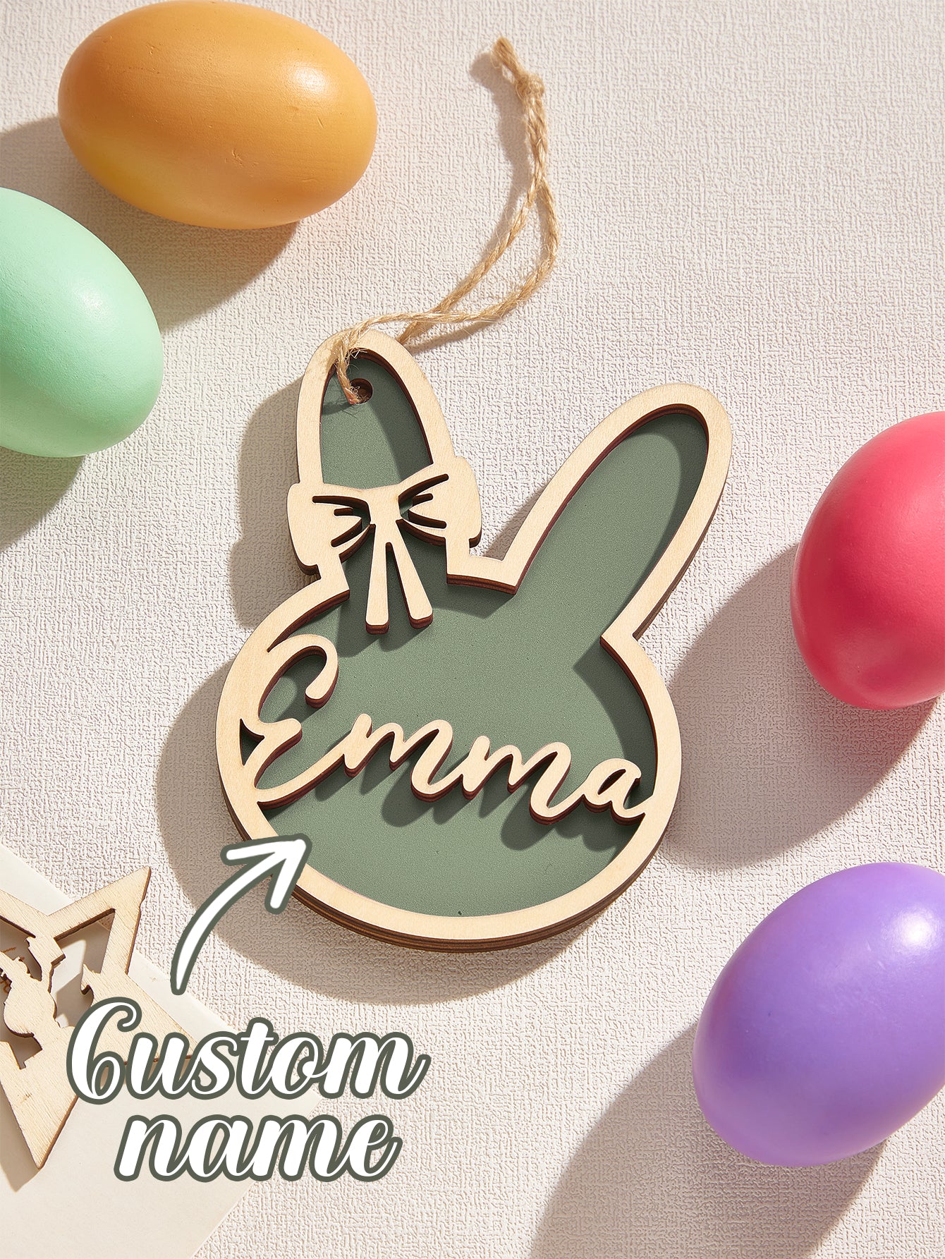Personalised Rabbit Wooden Ornaments with Name - Unique Easter Gift for Children