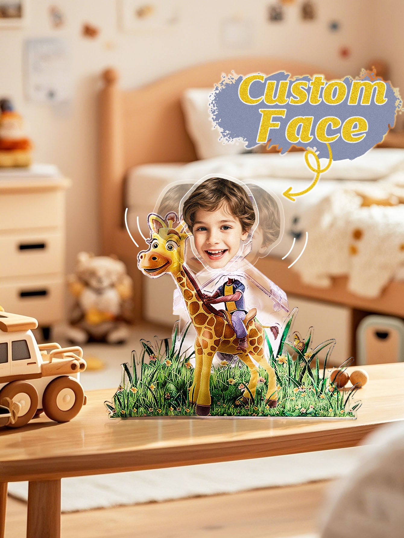 Step-by-step customisation preview showing photo upload and personalised standee sample approval — perfect custom face gift