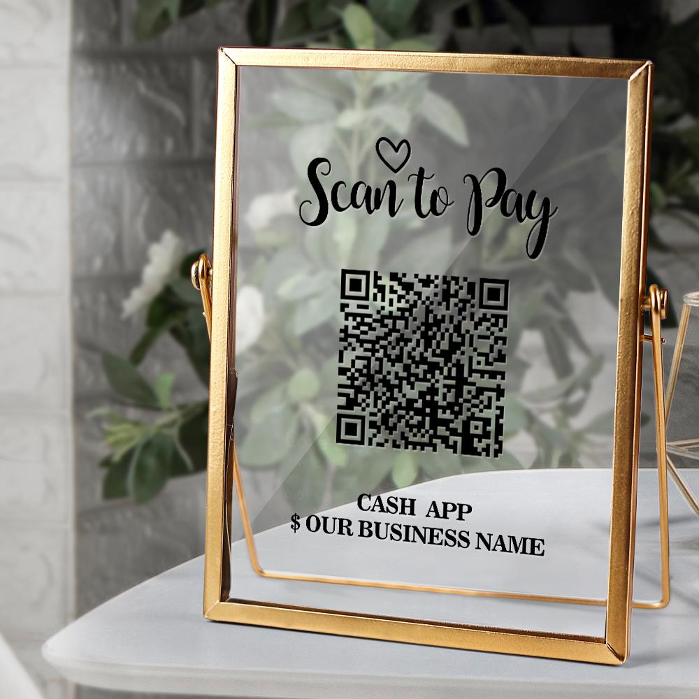 Durable QR code payment sign template with logo, colours and background options for busy retail counters.