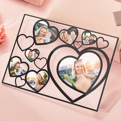 Personalised Multi-Photo Heart Lamp Night Light with Wooden Base